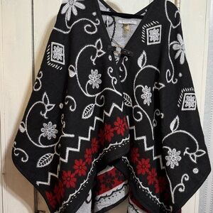 Marc New York Black and Red Poncho Sweater with Chevron Pattern Western